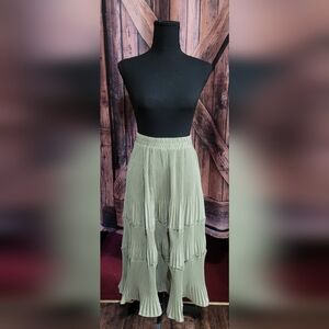 Dazy High Waist Plisse Pleated Ruffle Hem Skirt